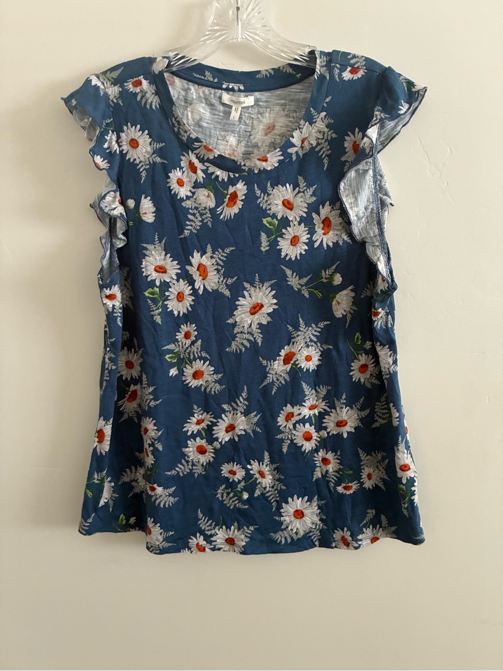 Maurices Blue Daisy Print Ruffle Tank